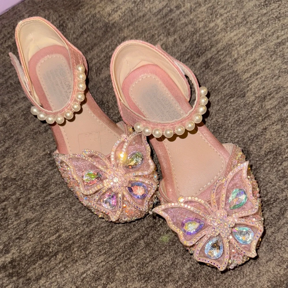 Elegant Pink Butterfly Kids‎ Dress Shoes
